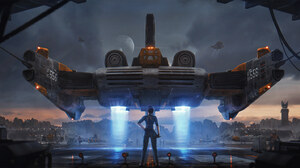 Futuristic Artwork Drawing Spaceship Concept Art Science Fiction Planet Evgenij Kungur 2D Hangar Wom 1920x801 Wallpaper