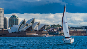 Trey Ratcliff Photography Australia Sydney Sydney Opera House Sailboats Harbor Sea Water Landmark 7680x4320 Wallpaper