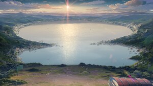 Lake Anime Sunlight Meteor Crater Kimi No Na Wa Water Landscape 7680x4320 Wallpaper