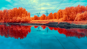 Nature Landscape Reflection Infrared Trees Forest Lake Utility Pole Electricity 1400x933 wallpaper