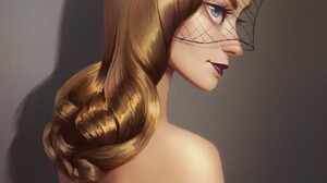 Artwork Women Face Portrait Long Hair Lipstick Digital Art 1920x2304 Wallpaper