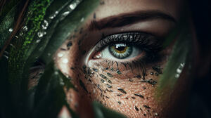 Philippe Hellendorff Women Portrait Eyes Plants Leaves Glamour Makeup Closeup 1500x857 Wallpaper
