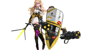 DONGOOSE Anime Police Anime Girls White Background Simple Background Blonde Purple Eyes Long Hair 1920x1332 Wallpaper