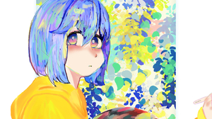 Anime Anime Girls Artwork Painting Women 2D Drawing Blue Yellow Canvas Vertical 1024x1280 Wallpaper