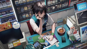 Anime Anime Boys Products Ramen Stores Notebooks Sitting Hand On Face Korean Uniform Food Looking Aw 3958x2226 Wallpaper