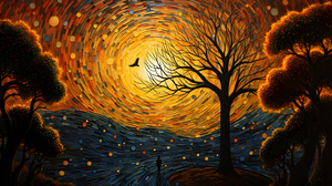 Landscape Circle Trees Birds Sun Silhouette Digital Art 3840x2160 Wallpaper