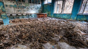 Interior Abandoned Window Room Gas Masks HDR Empty Chernobyl Ukraine Table Pripyat Radioactive 1920x1080 Wallpaper