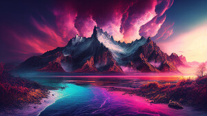 Artwork Digital Art Nature Mountains Water Clouds Colorful Ai Art 1920x960 Wallpaper