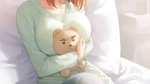 5 Toubun No Hanayome Blushing JK In Bed Smiling Blue Eyes Hair Ribbon Anime Girls Stuffed Animal Blu 1000x1474 Wallpaper