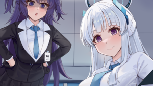 Anime Anime Girls Blue Archive Ushio Noa Hayase Yuuka Long Hair White Hair Twintails Purple Hair Two 1000x1414 Wallpaper