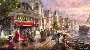 Anno 1800 1800s Digital Art Concept Art Artwork Ubisoft Hotel Tourist Canal Umbrella Riverside Citys 3840x2160 Wallpaper