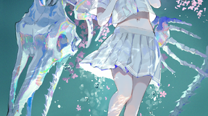 Fuji Choko Anime Anime Girls Cherry Blossom Sailor Uniform Bone Fossils White Hair Skirt Underwater  1305x1900 Wallpaper