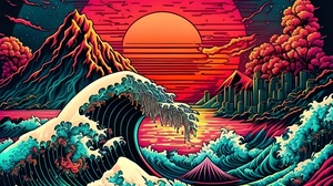 The Great Wave Off Kanagawa Artificial Intelligence 4K Waves Sunset Ai Art 3488x2180 wallpaper