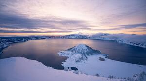 Crater Lake Crater Landscape Snow USA Nature Clouds Lake Winter Sky Water 3464x2309 Wallpaper