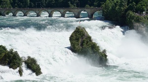 Switzerland Rhine Falls Nature Waterfall Rock Trees Bridge Water People 3840x2160 Wallpaper