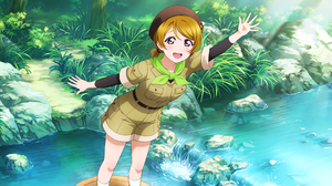 Koizumi Hanayo Love Live Looking At Viewer Anime Anime Girls Water Scarf Hat Waving Sunlight Rocks R 3600x1800 Wallpaper