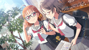 Takami Chika Love Live Love Live Sunshine Anime Anime Girls Glasses Smiling Leaves Stars Schoolgirl  4096x2520 Wallpaper