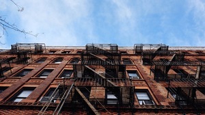 Architecture Building Old Building Ladders Worms Eye View Clouds Branch Window Bricks New York City  1920x1080 Wallpaper