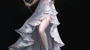Yelli Drawing Pink Hair Long Hair Dress White Clothing Staff Simple Background Fantasy Art Fantasy G 1920x2616 Wallpaper