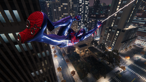 Spider Man Spider Man 2018 Marvel Comics PlayStation Bodysuit Superhero Building Night City City Lig 1920x1080 Wallpaper