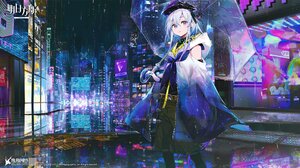 Anime Cyberpunk Rain Neon Arknights Anime Girls Digital Art 1920x1080 Wallpaper