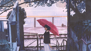 Pixiv Artwork Umbrella Anime Girls Rain Portrait Display Stairs Reflection Water 1061x1500 Wallpaper