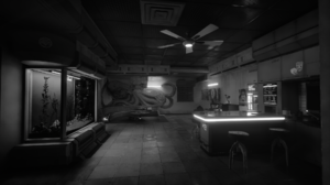 Cyberpunk 2077 Night Video Games CGi Video Game Art Interior Neon Fish Tank Monochrome 1920x1080 Wallpaper