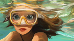 Digital Art Oil On Canvas Underwater Women Water Swimming Goggles Looking At Viewer 5120x2160 Wallpaper