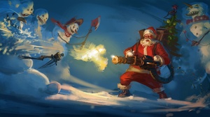 Snowman Santa Machine Gun 2122x1080 Wallpaper