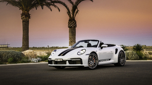 Porsche Porsche 911 Porsche Turbo Cabriolet Convertible Sports Car White Cars Sunset Desert Palm Tre 3840x2160 Wallpaper