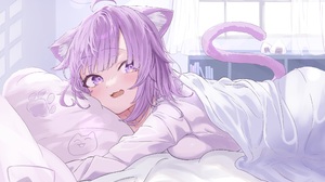 Anime Anime Girls Cat Girl Cat Ears Cat Tail Purple Hair 3541x2508 Wallpaper