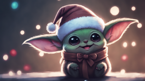 Ai Art Winter Snow Grogu Yoda Baby Star Wars Bokeh Santa Hats 3060x2048 Wallpaper