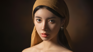 Lee Hu Women Shawl Asian Brunette Portrait Simple Background Face Model Studio Headscarf Earring 2048x1365 Wallpaper