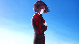 Anime Girls Sky Girl Artwork Kaoming Short Hair Scarf Sweater 1600x900 Wallpaper
