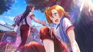 Kousaka Honoka Love Live Anime Anime Girls Umi Sonoda Trees Sky Clouds Sunlight Open Mouth One Eye C 4096x2520 Wallpaper
