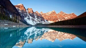 Reflection Banff National Park Mountains Moraine Lake 1366x768 Wallpaper