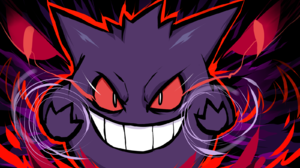 Gengar Pokemon Anime Black Background Minimalism Simple Red Purple ...