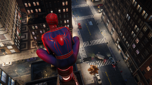 Spider Man Spider Man 2018 PlayStation Marvel Comics Bodysuit Superhero CGi Video Games Night Street 1920x1080 Wallpaper