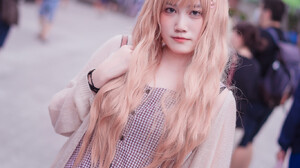 Asian Women Model Long Hair Women Outdoors Urban Dress Blonde Standing 1366x2048 Wallpaper