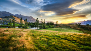 Trey Ratcliff Photography Landscape New Zealand Nature Trees Clouds Mountains Sky Sunset Glow 3840x2160 wallpaper