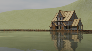 Blender Building Lake Water CGi Reflection 1920x1080 Wallpaper