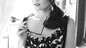 Gemma Arterton Women Actress Celebrity Glasses Women With Glasses Sitting Food Fork Knife Monochrome 1389x1784 Wallpaper
