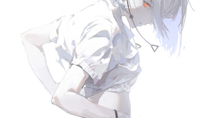Anime Girls Anime Red Eyes Looking At Viewer Simple Background Earring White Hair Dino Art Digital A 2840x2666 Wallpaper