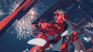 Anime Anime Girls Genshin Impact Yae Miko Genshin Impact Fireworks From Below Worms Eye View Low Ang 5366x2759 Wallpaper