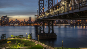 Manhattan Bridge Brooklyn Bridge Park Brooklyn New York City East River Sunset Architecture 3840x2160 Wallpaper