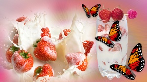 Berry Butterfly Glass Milk 1920x1080 Wallpaper