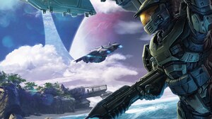 Master Chief Halo Halo CE Spaceship Futuristic Armor Futuristic Digital Art Video Games Clouds Armor 3840x2160 Wallpaper