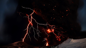 Nature Mountains Lightning Snow Storm Digital Art Volcano Volcanic Eruption 2000x1333 Wallpaper
