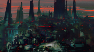 City Science Fiction Dark Industrial Red Fantasy Art 1500x1007 Wallpaper
