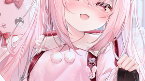 Anime Girls Pink Hair Pink Eyes Portrait Display Blushing Looking At Viewer Twintails Long Hair Shoe 1490x2124 Wallpaper